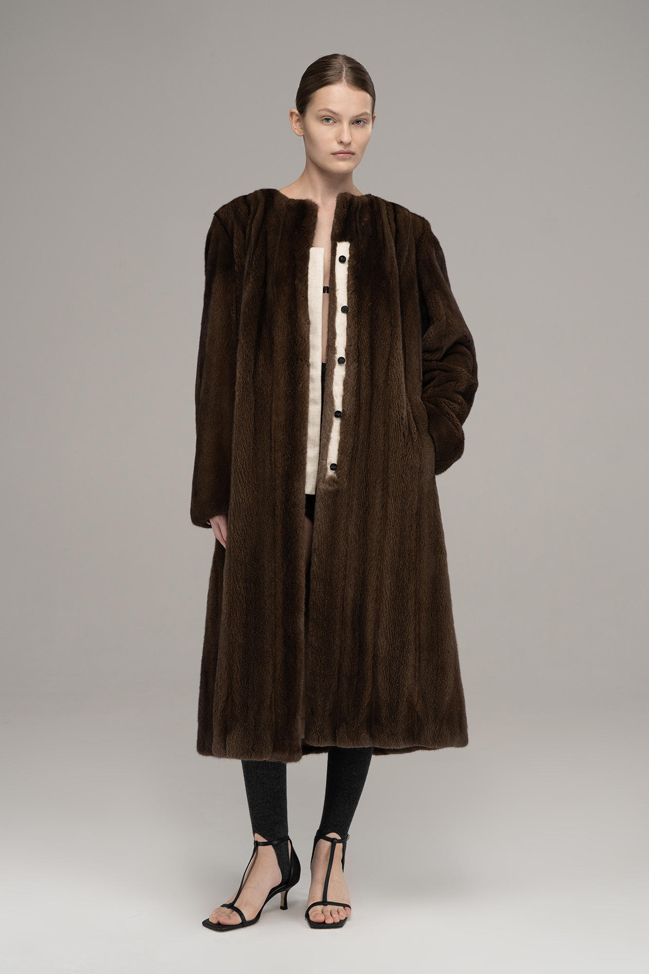 Fur coat with a scarf